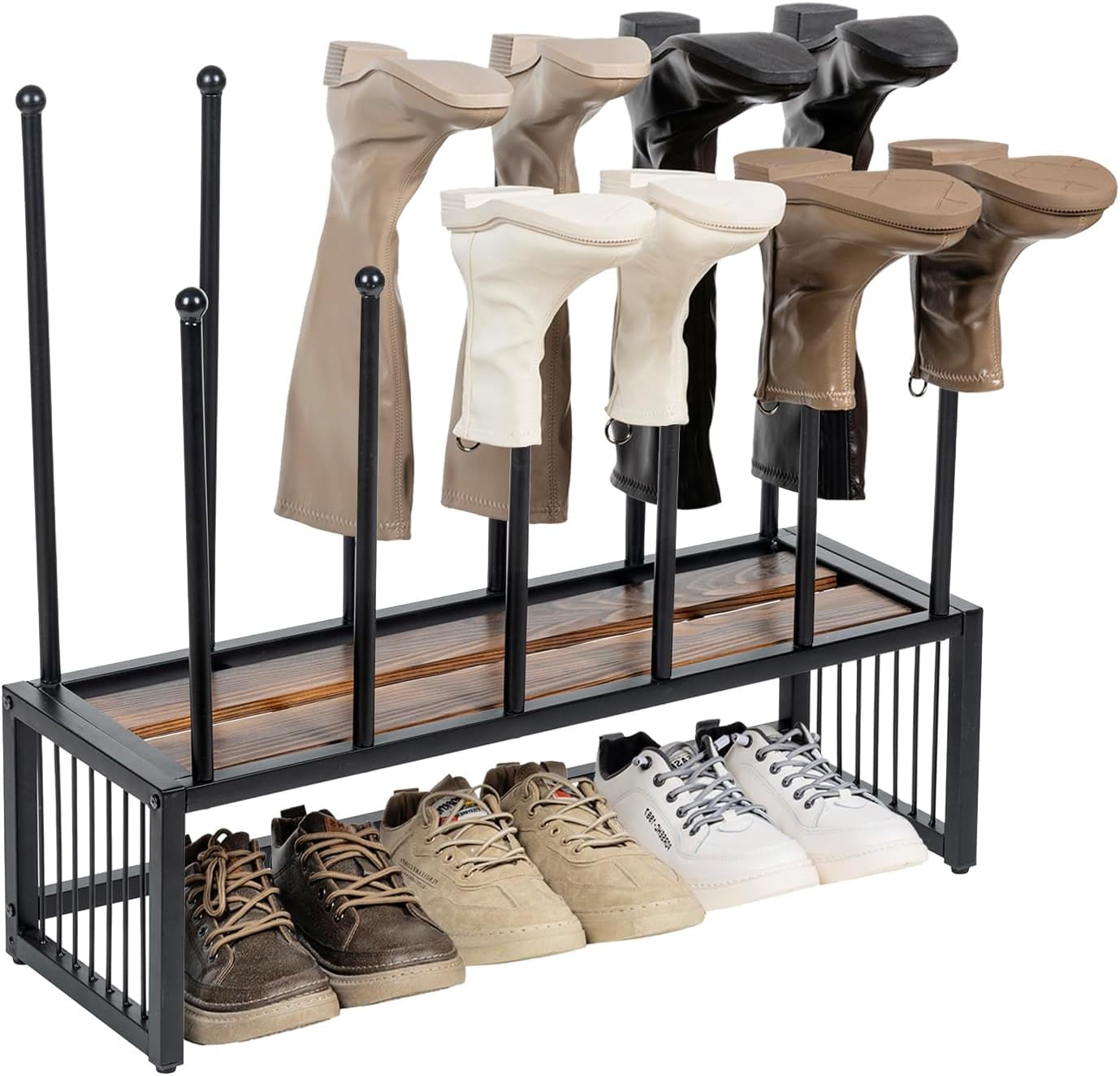 MyGift Modern Floor Standing Boot and Shoe Organizer Rack, Industrial ...