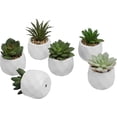 thumbnail image 1 of MyGift Modern Mini White Geometric Ceramic Pots with Artificial Succulents, 6 Piece, 1 of 6