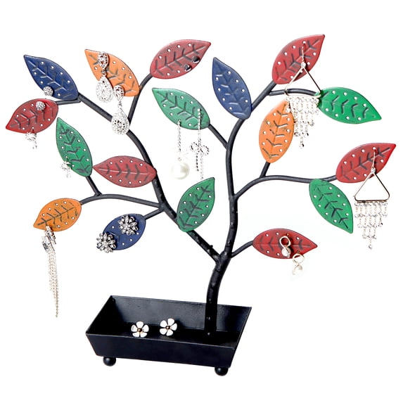 MyGift Multicolored Jewelry Tree Necklace Hanger with Ring Dish Tray