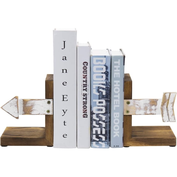 MyGift Office Desktop Book Support Stand, 1-Pair Arrow Design Wood Decorative Bookend