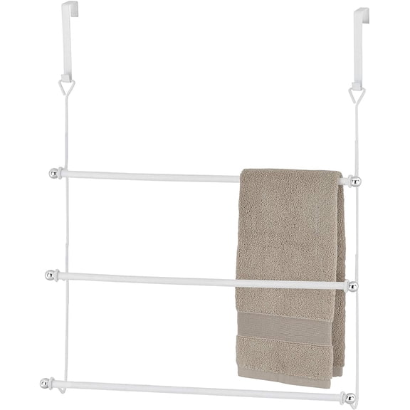 MyGift Over-the-Door 3 Tier Bathroom White Metal Towel Bar Rack