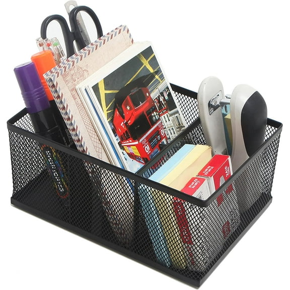 MyGift Rectangular Metal Mesh Office Supplies Storage Organizer, Black