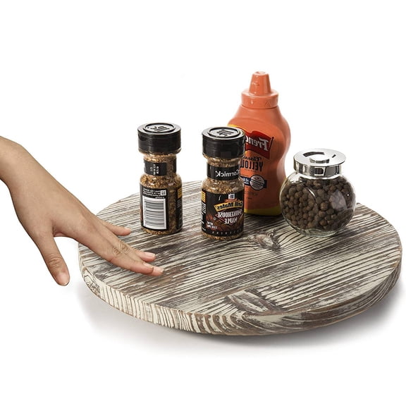 MyGift Round 13-Inch Brown Torched Wood Lazy Susan Turntable
