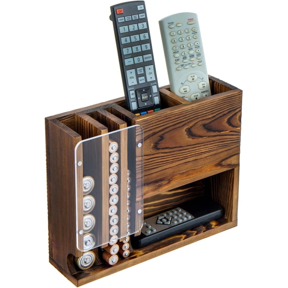 MyGift Rustic Burnt Wood Wall Mounted Remote Control Holder with ...