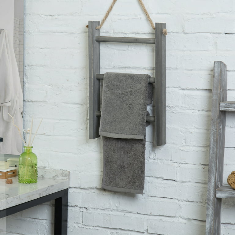 Greenstell Rustic Wood Wall-Hanging Towel Rack White Large