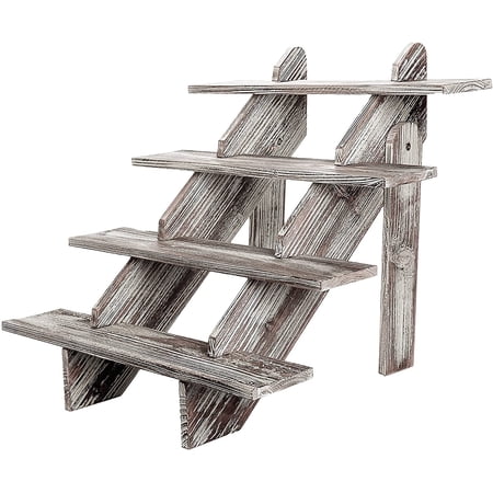 MyGift Rustic Torched Brown Wood Retail Display Riser, Cascading 4-Tier Decorative Merchandise and Cupcake Stair Stand
