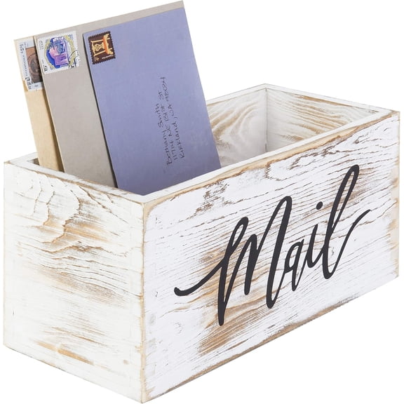MyGift Rustic Whitewashed Wood Tabletop Mail Organizer, Desktop Letters, Bills, Notes and Postcard Bin for Home Office Dorm Room