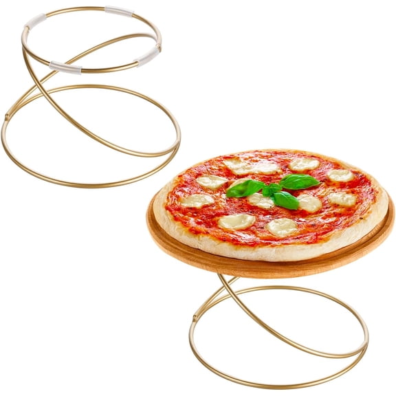 MyGift Set of 2 Gold Wire Pizza Stand Pedestal 7 Inch Metal Serving Riser for Cakes Appetizers Buffet Display Tabletop Food Presentation for Parties Kitchen Dining