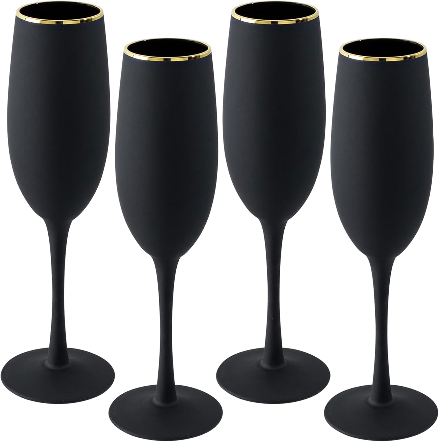 MyGift Set of 4 Black Champagne Flutes 8 oz Modern Stemmed Cocktail Glasses for Mimosas Sparkling Wine Wedding Party New Year Toasting Elegant Barware Gift Set