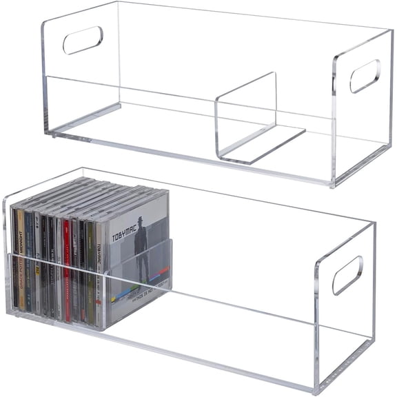 MyGift Set of 2 Clear Acrylic CD & DVD Holder Crates, Stackable Media Storage Boxes with Handles, Minimalist Organizer