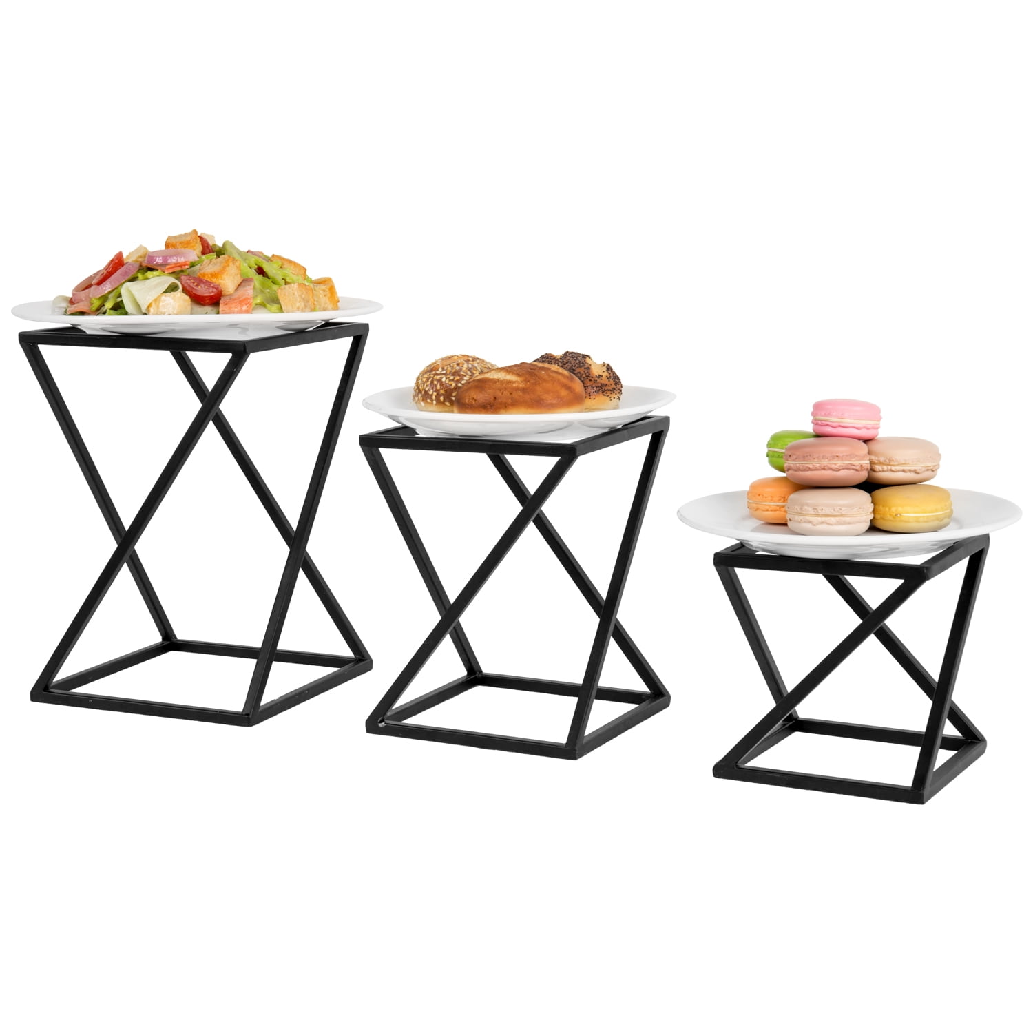MyGift Set of 3 Black Geometric Pizza Riser, Matte Black Metal Display ...