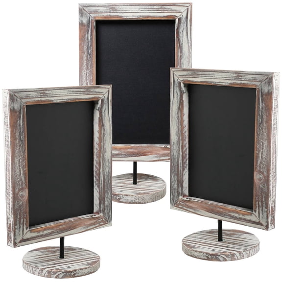 MyGift Set of 3 Countertop Memo Chalkboard Sign, Rectangular Torched Wood Frame Sign