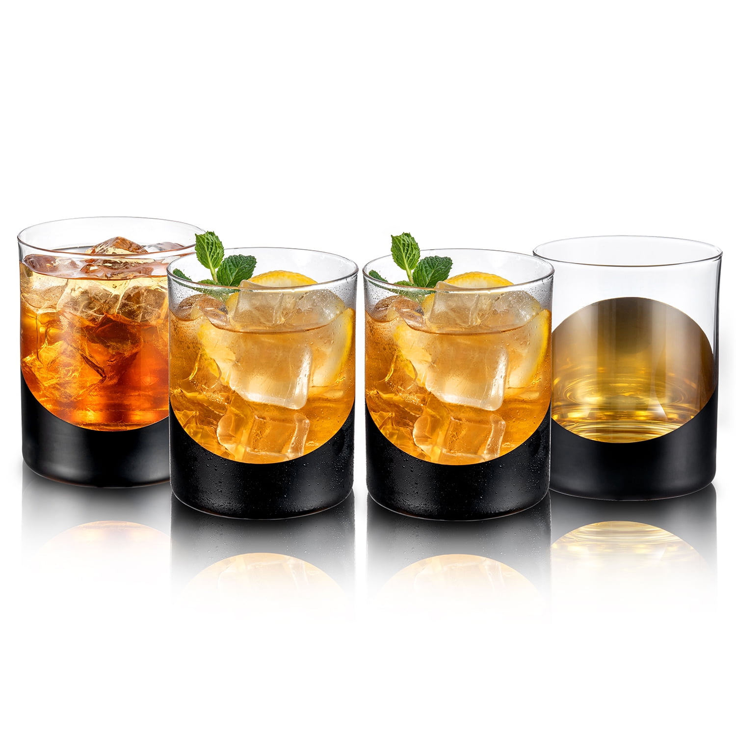 Set of 4 Matte Black and Gold 12 oz Whiskey Glasses