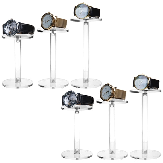 MyGift Set of 6 Clear Acrylic Pedestal and Collectible Display Stand, Jewelry Watch Display Riser