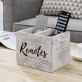thumbnail image 1 of MyGift Shabby Whitewashed Wood Remote Control Organizer, White Solid Wood Remote Caddy with Black Cursive Remotes Label, 1 of 7