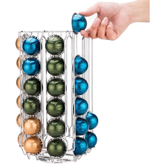 MyGift Stainless Steel Silver 360 Degree Rotating Coffee Pod Organizer Rack