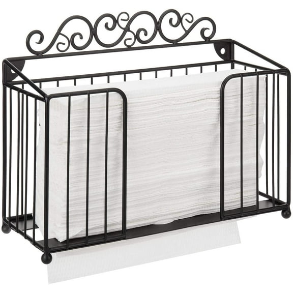 MyGift Vintage Scrollwork Black Metal Commercial Folded Paper Towel Holder Rack