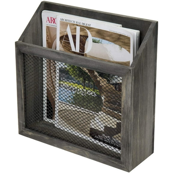 MyGift Vintage Wood and Chicken Wire Wall Mounted Magazine Organizer, Gray
