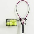 thumbnail image 1 of MyGift Wall Mounted Black Metal Tennis Racket Holder with Ball Storage Basket, 1 of 6
