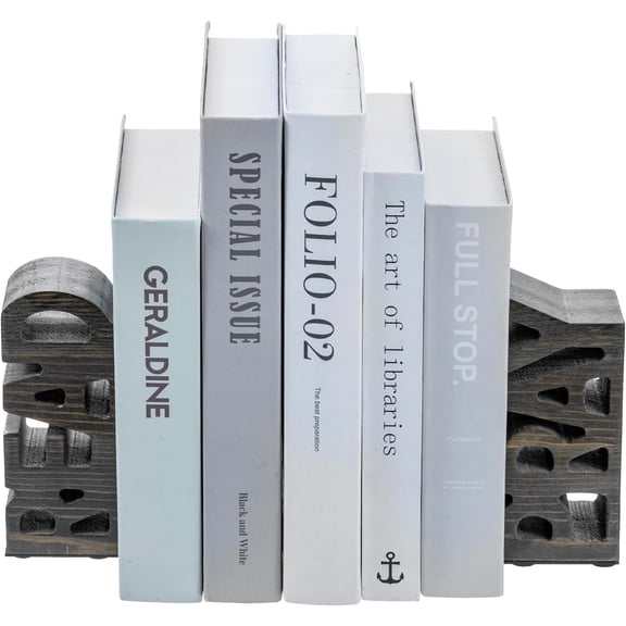 MyGift Weathered Gray READ & PRAY Bookends, Solid Wood Letters on Metal Base, Inspirational Rustic Shelf Decor