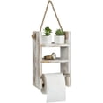 thumbnail image 1 of MyGift Whitewashed Wood Ladder Style Toilet Paper Roll Dispenser with Rope, 1 of 7