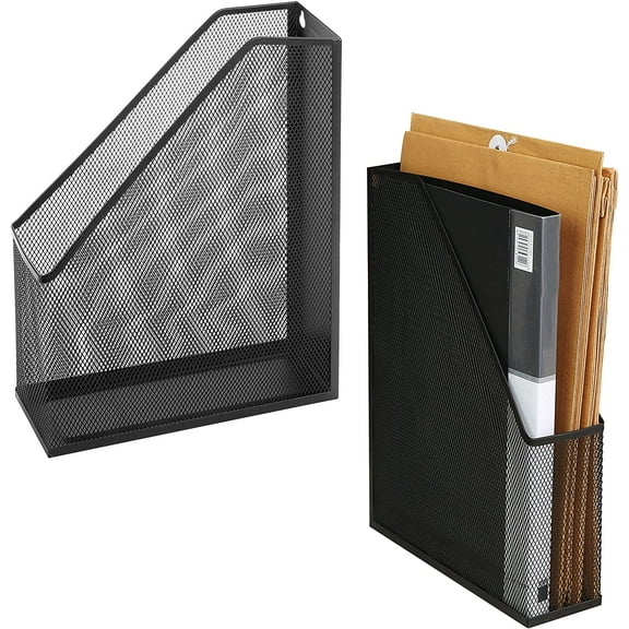 MyGift Wire Mesh File Organizer Holder, Black, 2 Piece