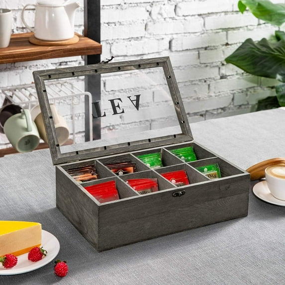 MyGift Wood Compartment Tea Box Organizer, 8 Compartments