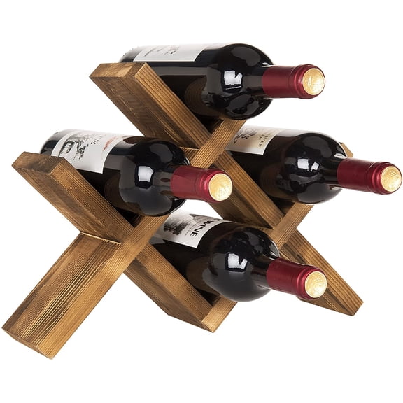 MyGift x Design 4-Bottle Rustic Brown Wood Tabletop Wine Rack