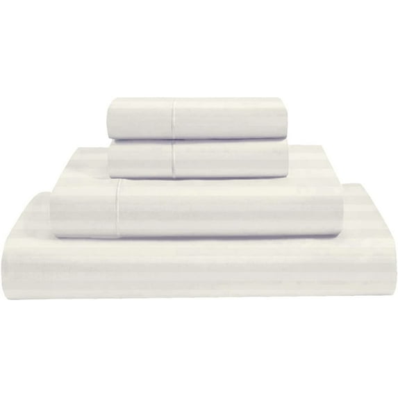MyGiza Sheets 4 Piece Full Sheet Sets 400 TC 100% Giza Egyptian Cotton Cream Striped Sheet Set Fits upto 18 Inches Deep