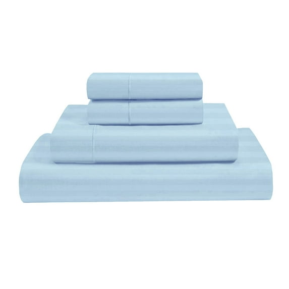 MyGiza Sheets 4 Piece Full Sheet Sets 400 TC 100% Giza Egyptian Cotton Light Blue Striped Sheet Set Fits upto 18 Inches Deep
