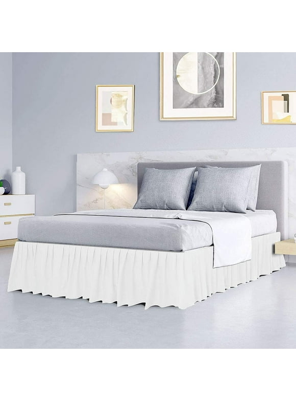 MyGiza Sheets Ruffled Bed Skirt with Split Corners - White, Queen - 21" Drop Dust Ruffle Bed Skirt with Platform, 100% Microfiber Bedskirt Expertise Tailored fit Wrinkle Free Dust Ruffled