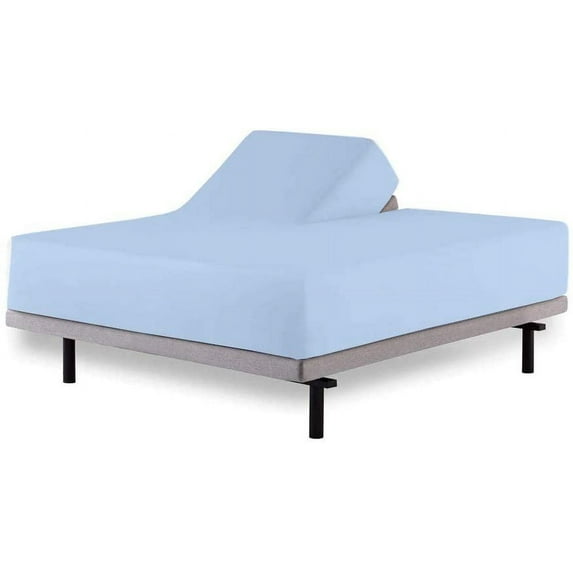MyGiza Sheets Top Split King Sheets Sets for Adjustable beds- 28" Split Top King- 100% Giza Cotton- Light Blue Solid