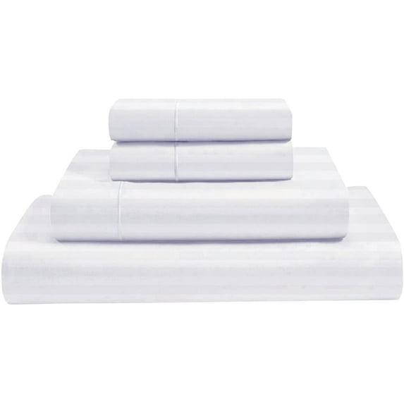 MyGiza Sheets 4 Piece Twin Sheet Sets 400 TC 100% Giza Egyptian Cotton White Striped Sheet Set Fits upto 15 Inches Deep
