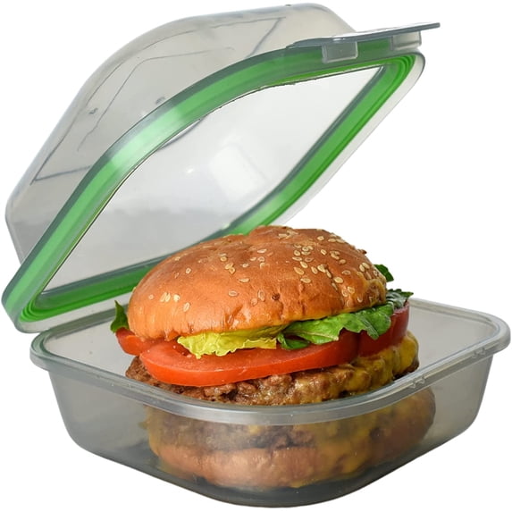 MyGo Container Bun Sized To-Go Compartment Container, 5-1/2" X 5-1/2" X 3-1/2" Reusable, Microwave Safe, NSF Certified, Smoke/Green
