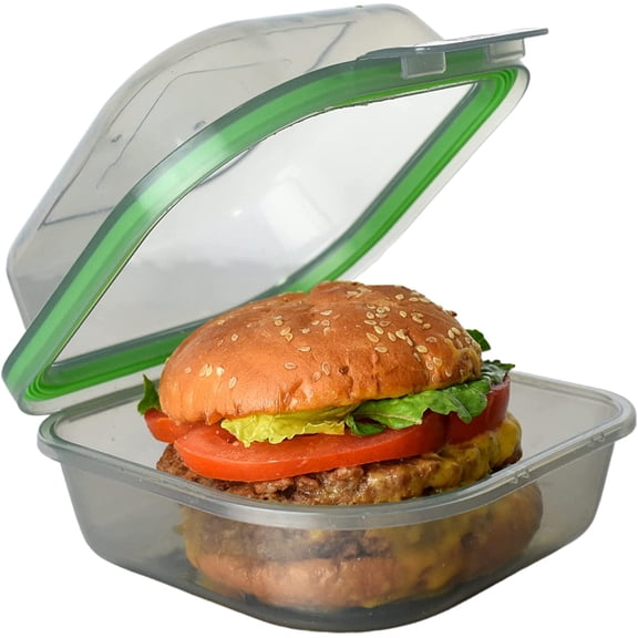 MyGo Container Bun Sized To-Go Compartment Container, 5-1/2" X 5-1/2" X 3-1/2" Reusable, Microwave Safe, NSF Certified, Smoke/Green