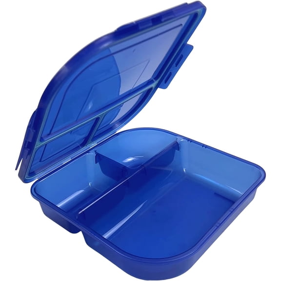 MyGo Container Large To-Go 3-Compartment Food Container, 9-3/8" X 9-3/8" X 2-1/2", Reusable, Microwave Safe, Blue