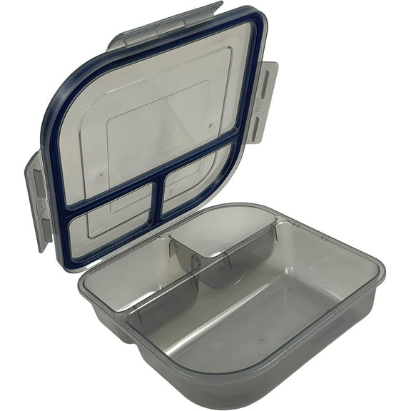 MyGo Container Small To-Go 3-Compartment Food Container, 8" x 8" x 2-1/2", Reusable, Microwave Safe, Smoke/Blue