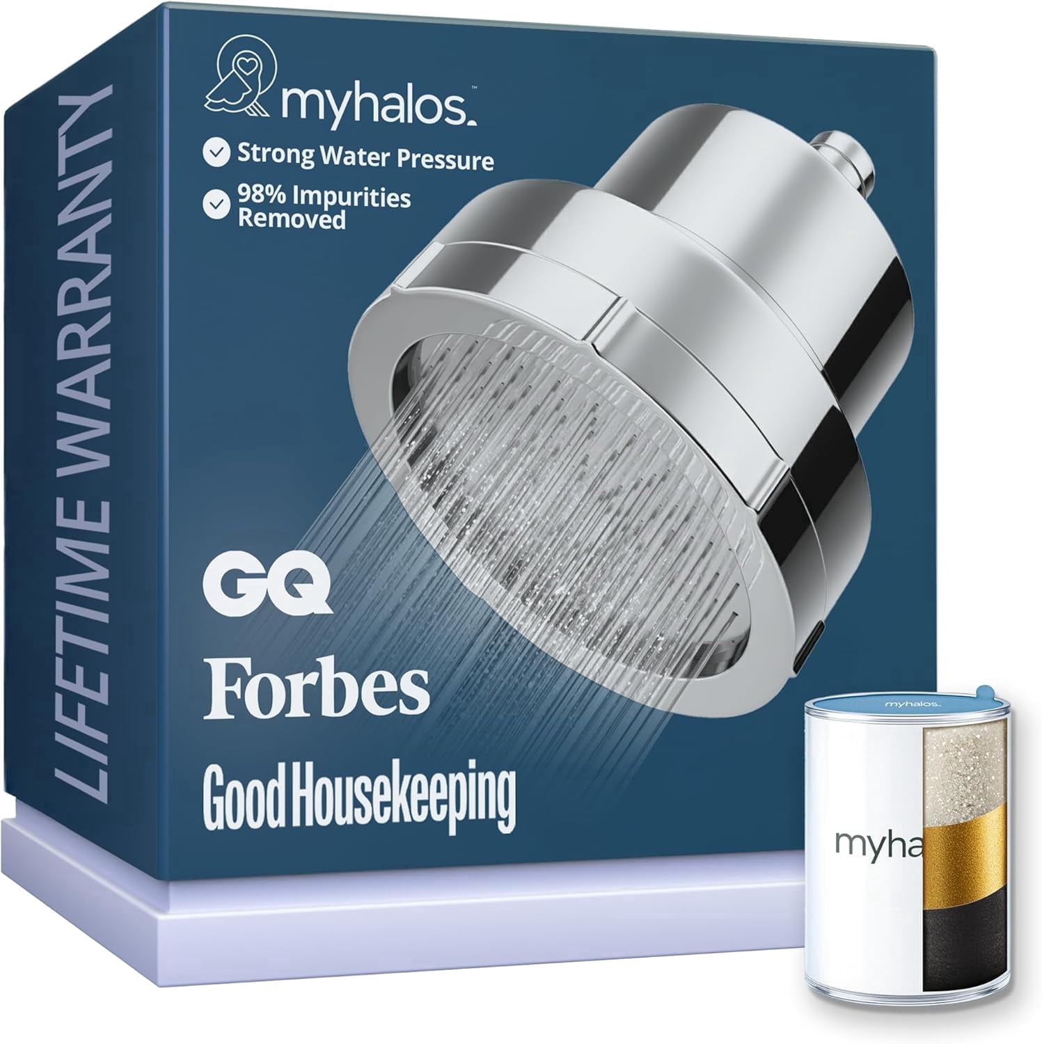 MyHalos Filtered Shower Head for Hard Water Filter - High Pressure, Removes Chlorine - Shower Head Filter for Hard Water Softener Showerhead, Easy Install, For Hair & Skin, Filtering