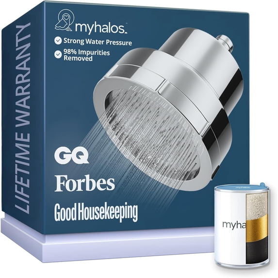 MyHalos Filtered Shower Head for Hard Water Filter - High Pressure, Removes Chlorine - Shower Head Filter for Hard Water Softener Showerhead, Easy Install, For Hair & Skin, Filtering