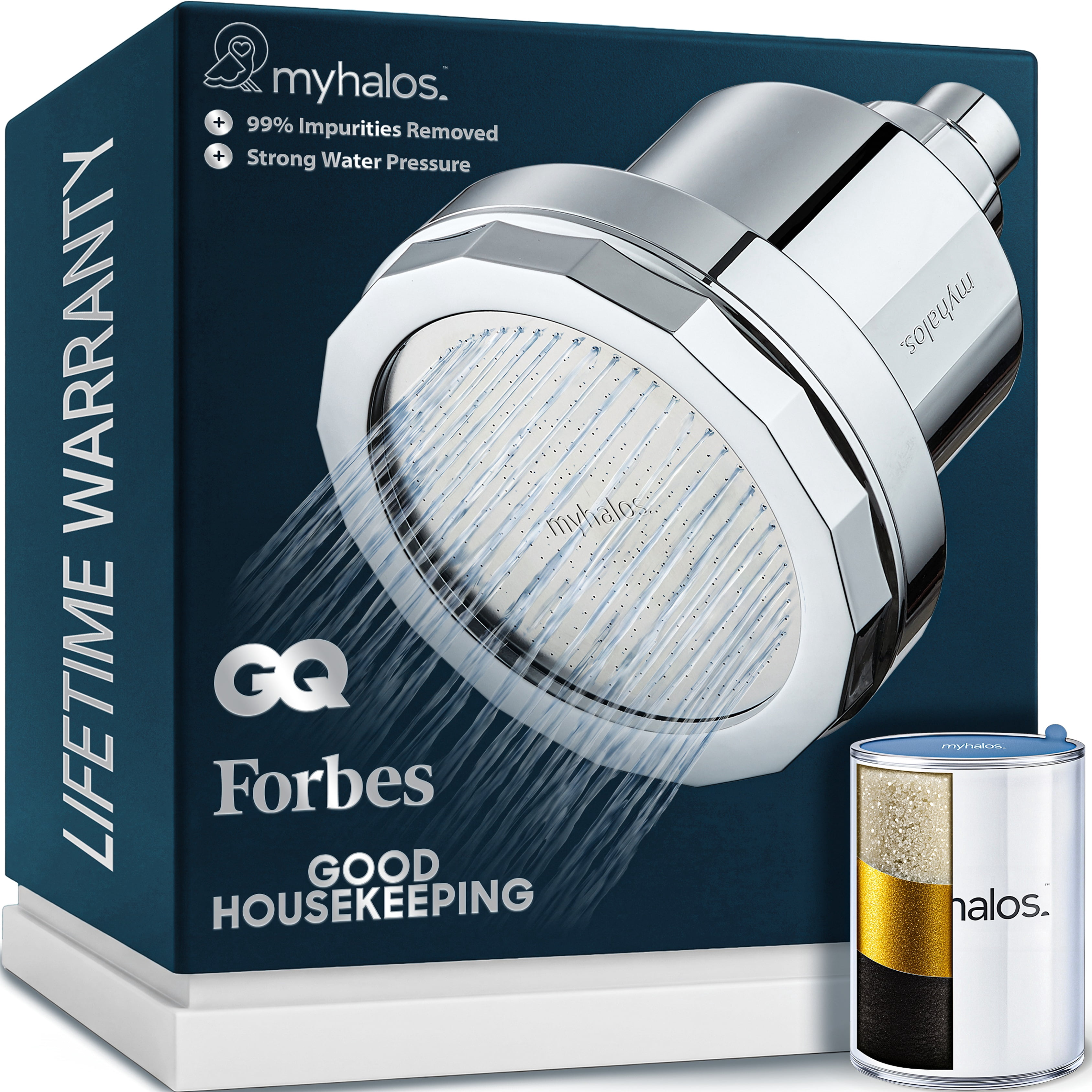 MyHalos Filtered Shower Head for Hard Water Filter - High Pressure, Removes Chlorine - Shower Head Filter for Hard Water Softener Showerhead, Easy Install, For Hair & Skin, Filtering