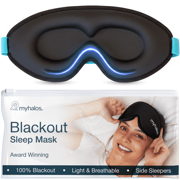 MyHalos Sleep Mask - 100% Blackout Sleeping Mask for Women, Men and Side Sleepers - Premium Memory Foam, 3D Sleeping Eye Mask for Zero Eye Pressure, Eyelash Friendly, Soft & Breathable Design