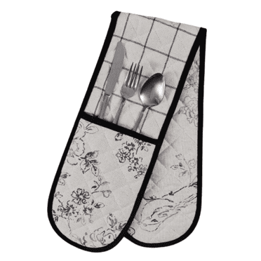 MyHome Country Long Pot Holder, Heat Resistant Oven Mitts, Cotton Oven Gloves, Pan Lid Holder, Pot holder for kitchen, Cotton, Evora, Black, 16x85 Cm