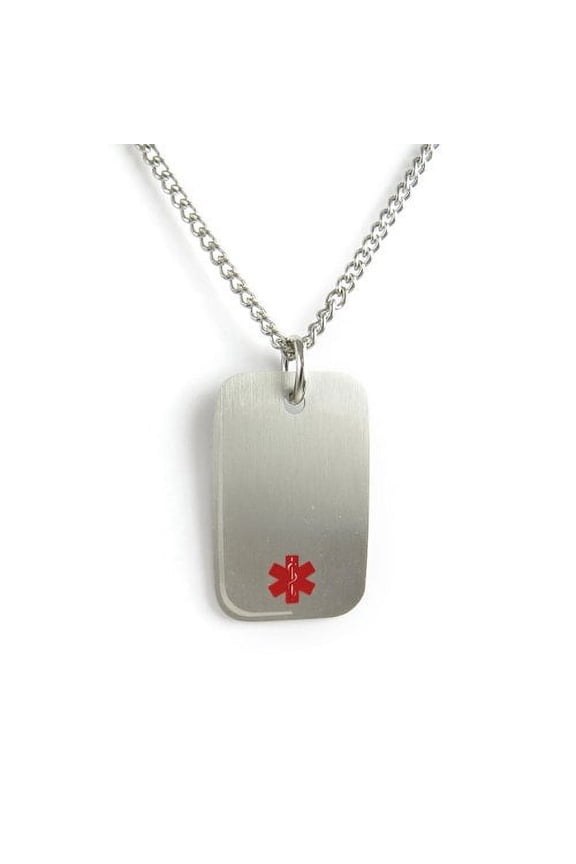 MyIDDr - Diabetes Type 1 Medical ID Dog Tag Necklace Stainless steel, Pre-Engraved: Red