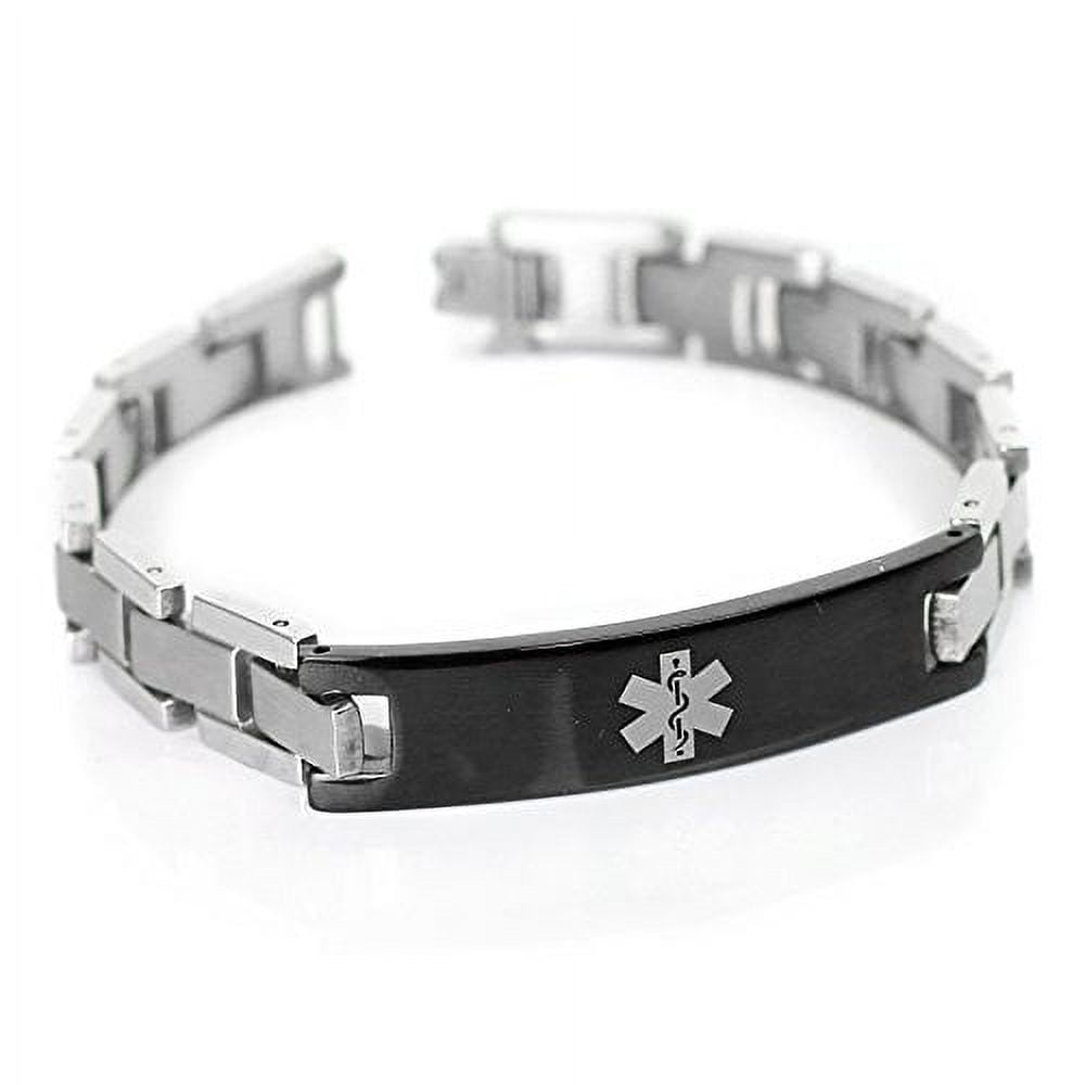 MyIDDr Jehovah s Witness No Blood Transfusion Bracelet Stainless Steel Black ID