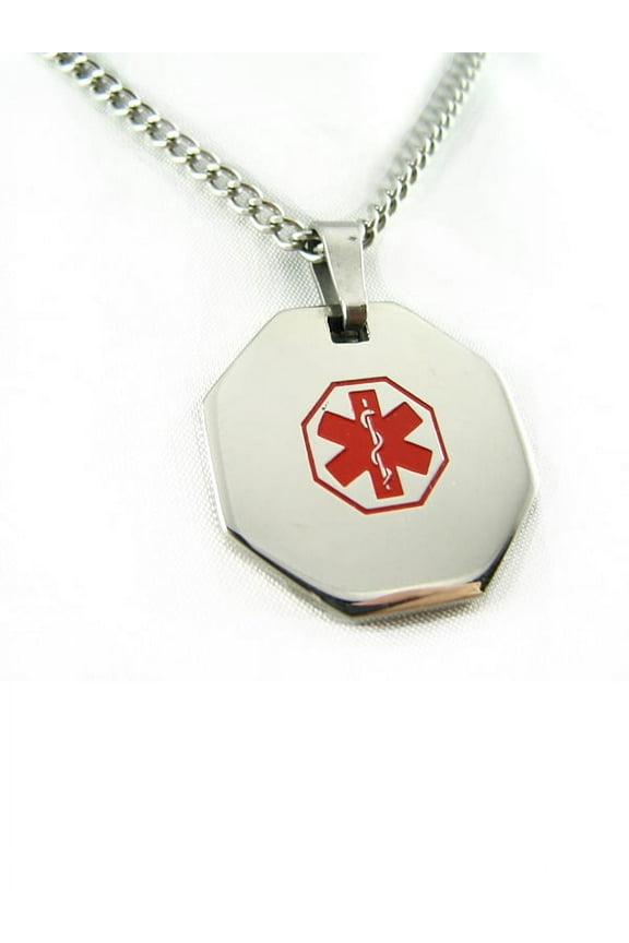 MyIDDr - Pre-Engraved Diabetes Type II Stainless Steel Medical Alert ID Necklace, Free ID Card Incd - USA Seller