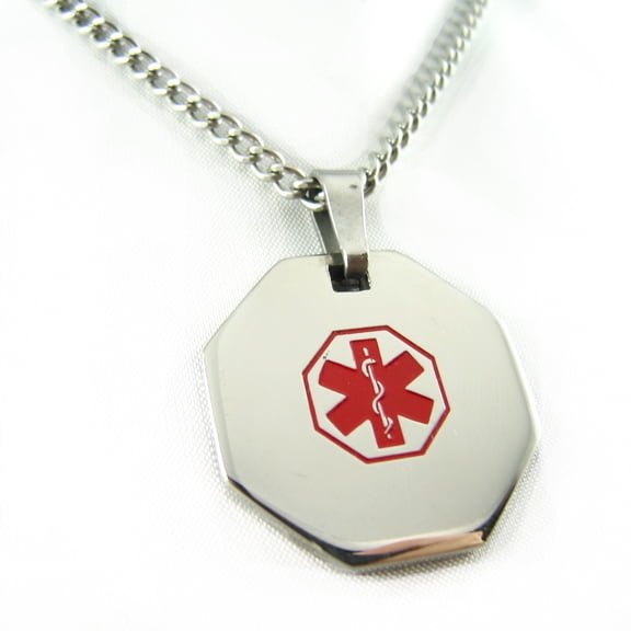 MyIDDr - Pre-Engraved Diabetic Stainless Steel Medical Alert ID Necklace, Free ID Card Incd - USA Seller