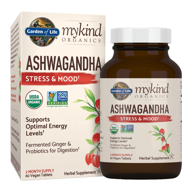 MyKind Organics, Ashwagandha, Stress & Mood, 60 Vegan Tablets, Garden of Life