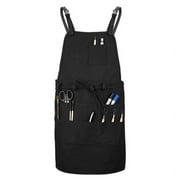 MyLifeUNIT Artist Apron, Adjustable Painting Apron with 10 Pockets for Arts and Craft, Black Canvas Pottery Apron for Women Men