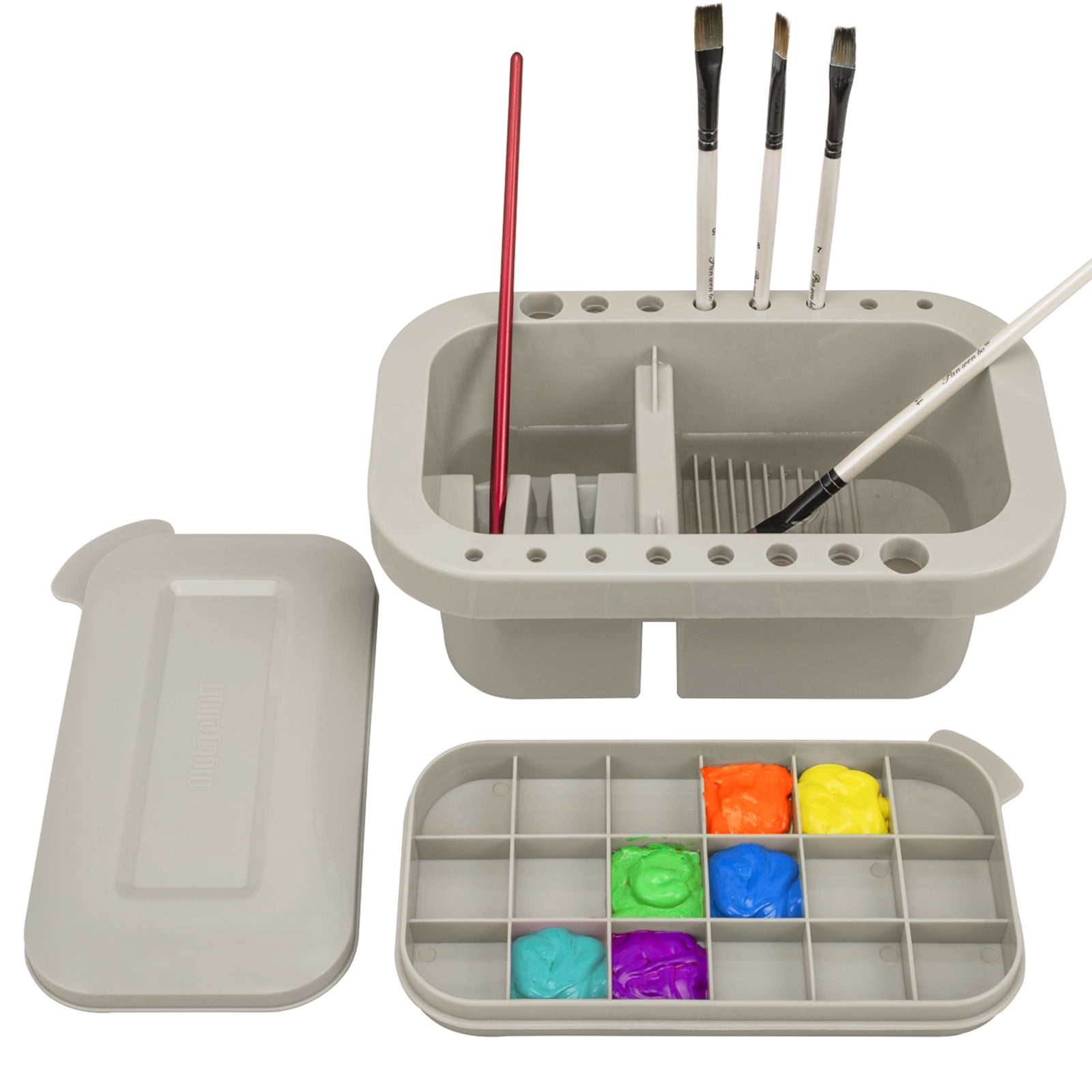 MyLifeUNIT Paint Brush Cleaner, Paint Brush Holder and Organizers with  Palette for Acrylic, Watercolor, and Water-Based Paints (Grey)