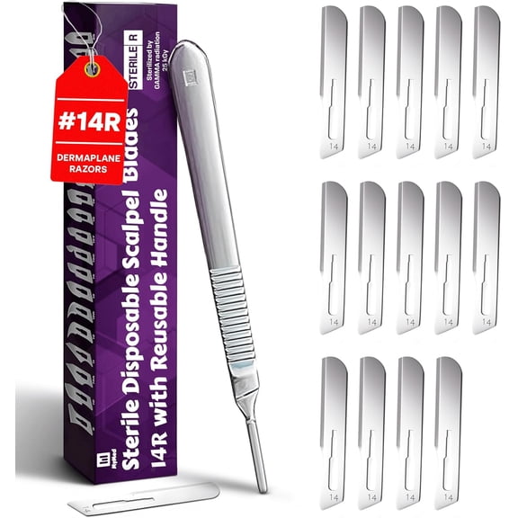 MyMe #14R Blaes ermaplaning Scalpels with ermaplane Hanle - Pack of 15 Razor for Women Face + #3, Tool